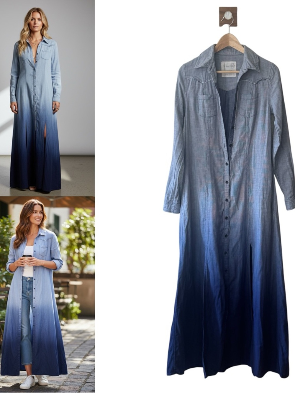 Free People We The Free Pinstriped Ombre Maxi Shirt Dress XS